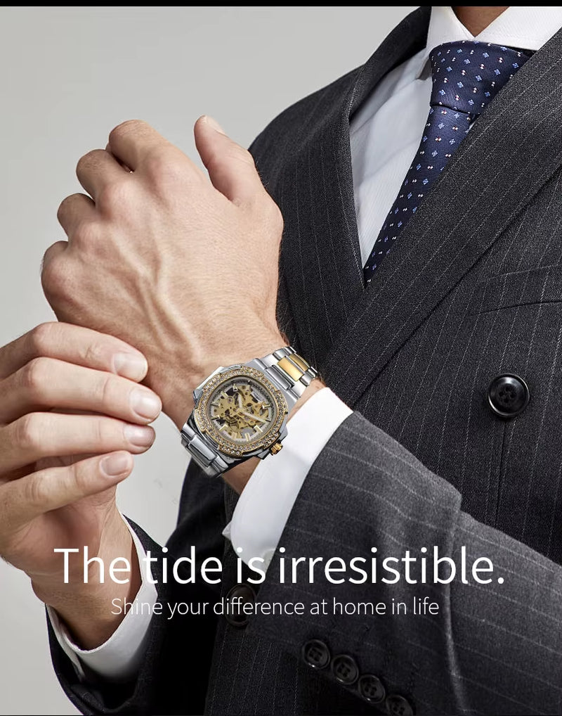 Automatic Man Watch Luxury Stainless Steel Wholesale Mechanical Wristwatches Skeleton Waterproof Diamond Watch Man Watch